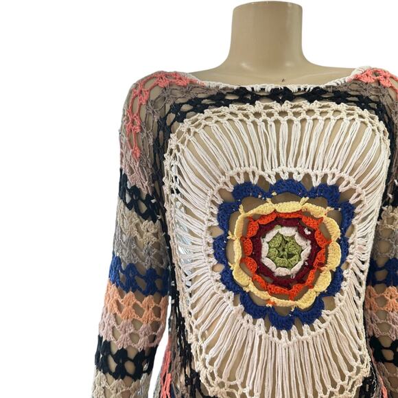 Womens Coquette Crochet Open Knitted Top Size S/M Boho Festival Hippie Earthy - Picture 5 of 13